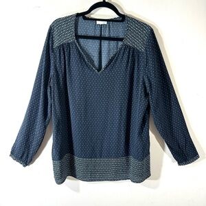 J.Jill Navy Blue Print Rayon V-neck Tunic Blouse